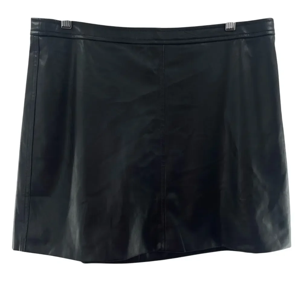 J. Crew Collection Black Vegan Faux Leather Classic Timeless Mini Skirt Size 10